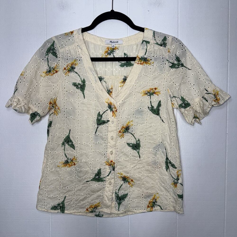 Madewell Women’s Eyelet Village Ruffle Sleeve Shirt Sunflower Size XS